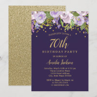 Sparkle Floral Purple Dourado 70 de Aniversário Co