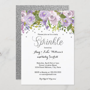 Convites Sparkle Floral Purple Sprinkle Chá de fraldas