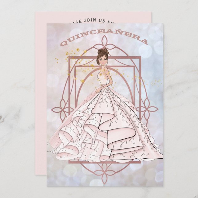 Convites Sparkle Formal Pink e Atualização Dourada (Frente/Verso)