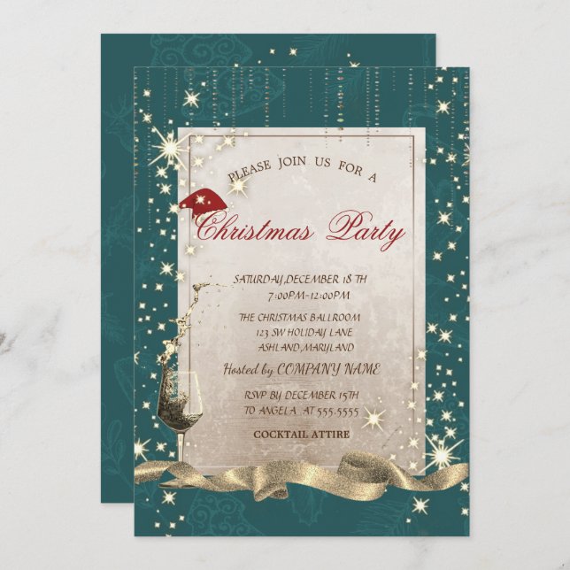 Convites Sparkle,Glass,Green Corporate Christmas Party (Frente/Verso)