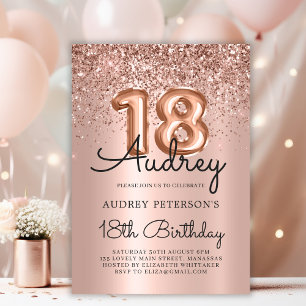 Convites Sparkle Glitter Rosa Dourado Balão 18º Aniversário
