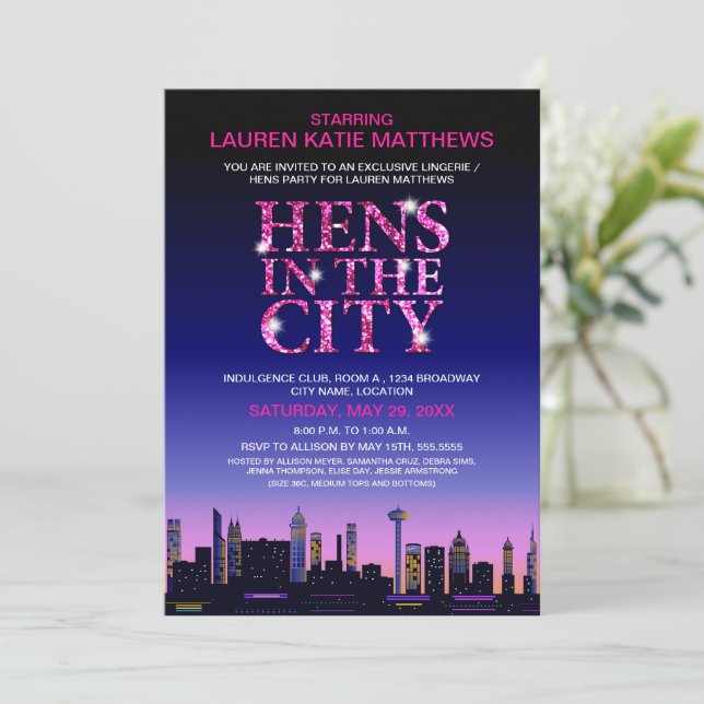 Convites Sparkle Look Hens' / Lingerie de Filme de Poster (Em pé/Frente)