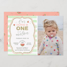 Convites Sparkle One rosa e Dourado em um primeiro aniversa