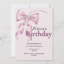 Convites Sparkle Pink Coquette Bow 1st