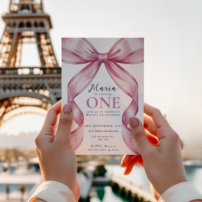 Convites Sparkle Pink Coquette Bow 1st (Criador carregado)