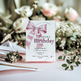 Convites Sparkle Pink Coquette Bow 1st