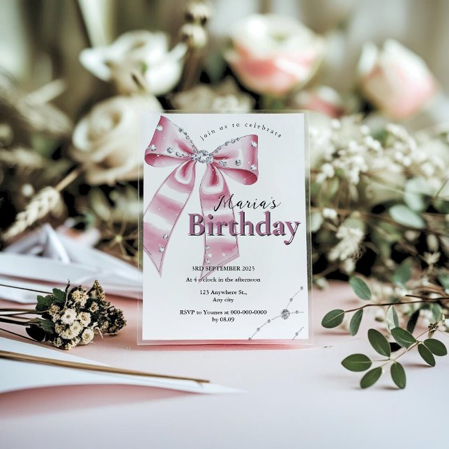 Convites Sparkle Pink Coquette Bow 1st (Criador carregado)