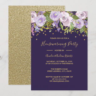 Convites Sparkle Purple Floral House Party