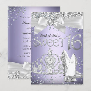 Convites Sparkle Tiara & Heels Sweet 16 Invite Roxo