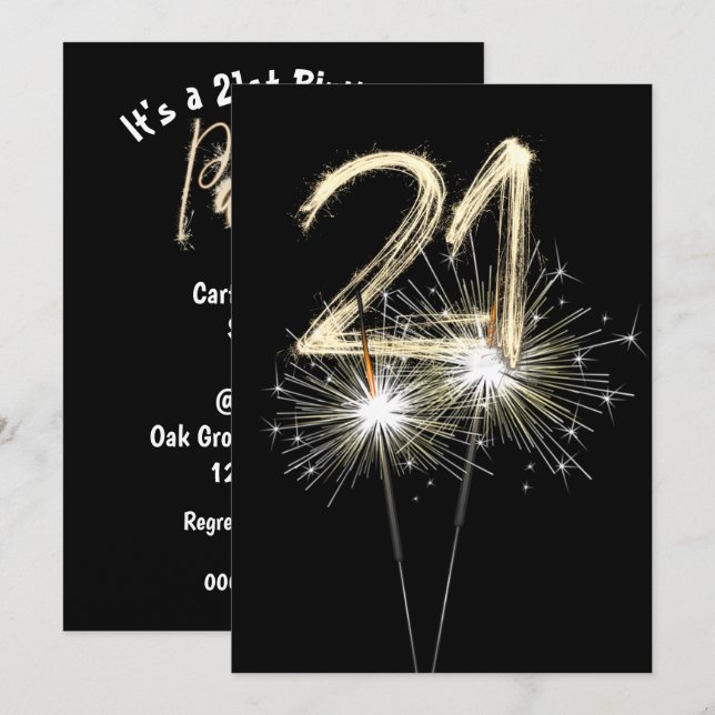 Convites Sparklers de aniversário de 21 anos (Frente/Verso)