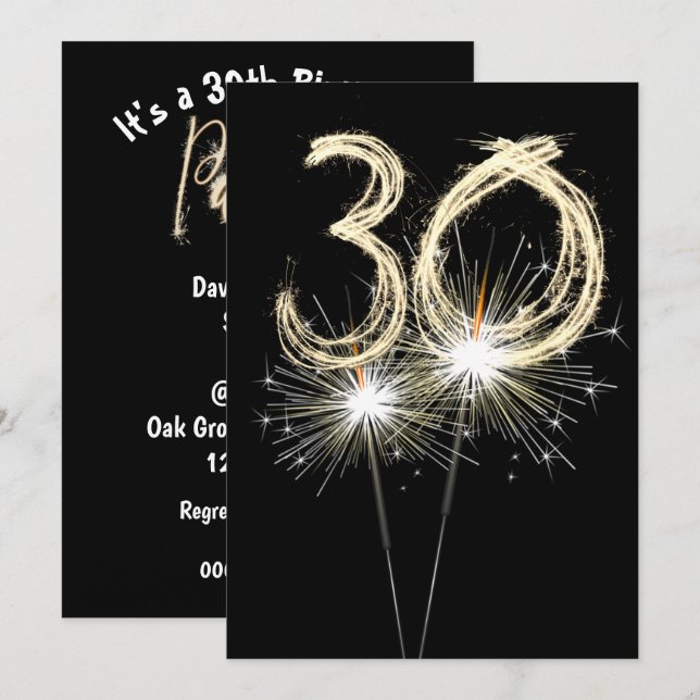 Convites Sparklers de aniversário de 30 anos (Frente/Verso)