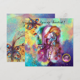 Convites Sparkles azuis florais do ouro de ROMEO E de