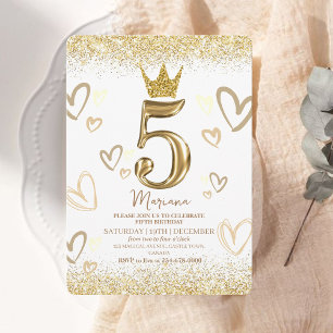 Convites Sparkles Dourado Princesa Coroa 5 Aniversário