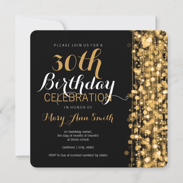 Convites Sparkles Dourados elegantes do partido de (Frente)