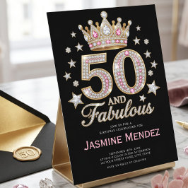 Convites Sparkling Black Pink Glam 50 & Fabuloso Aniversári