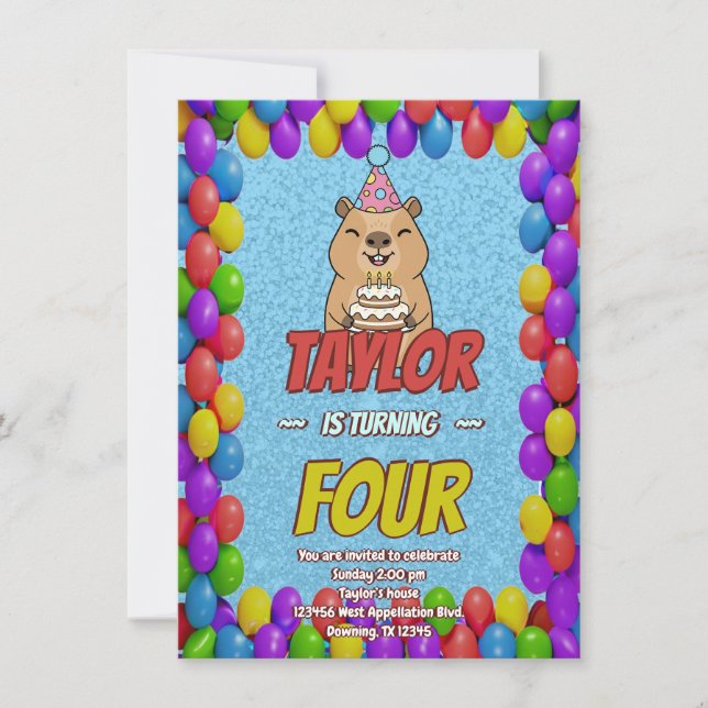 Convites Sparkly Capybara Birthday Invite (Frente)