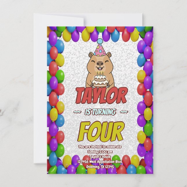 Convites Sparkly Capybara Birthday Invite (Frente)