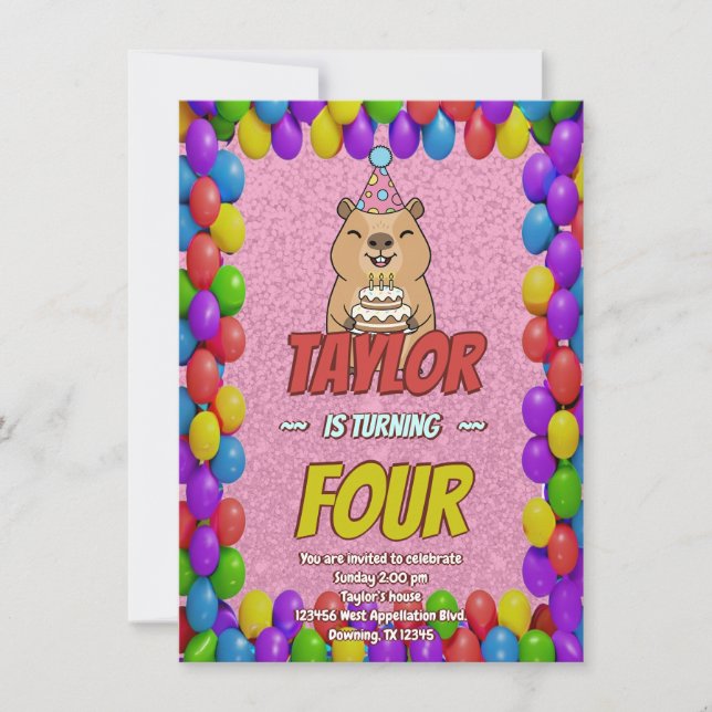 Convites Sparkly Capybara Birthday Invite (Frente)