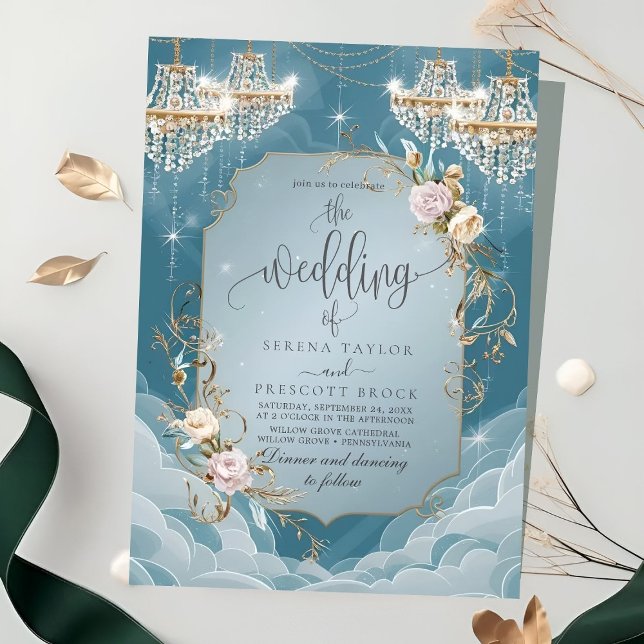 Convites Sparkly Chandelier Floral Lavish Wedes (Criador carregado)