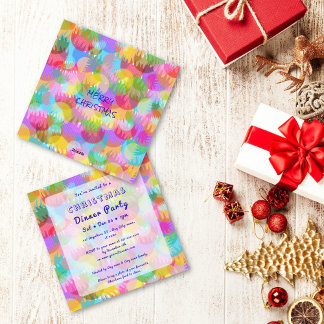 Convites Sparkly Colorful Simple Christmas Dinner Party 
