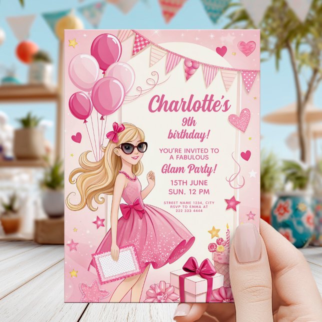 Convites Sparkly Pink Glam Birthday Party (Criador carregado)