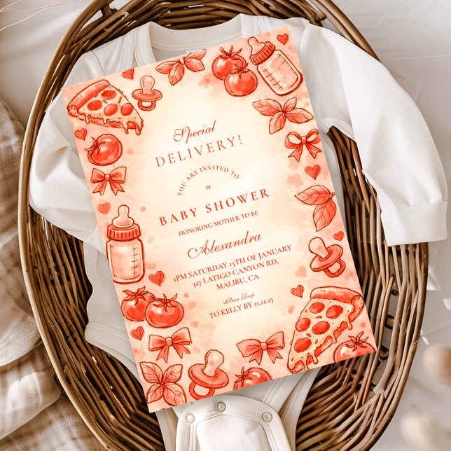 Convites Special Delivery Pizza Baby Shower (Criador carregado)