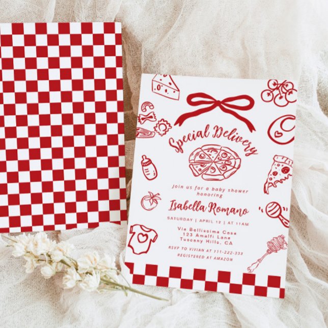 Convites Special Delivery Whimsical Bow Pizza Baby Shower (Criador carregado)