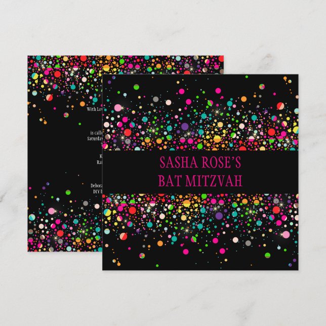 Convites Speck PixDezines Dazzled/Neon/Bat Mitzvah (Frente/Verso)