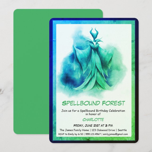 Convites Spellbound Forest – Dark Fairy Birthday Party  (Frente/Verso)