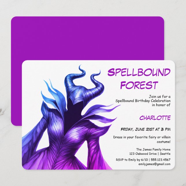 Convites Spellbound Forest – Dark Fairy Birthday Party  (Frente/Verso)