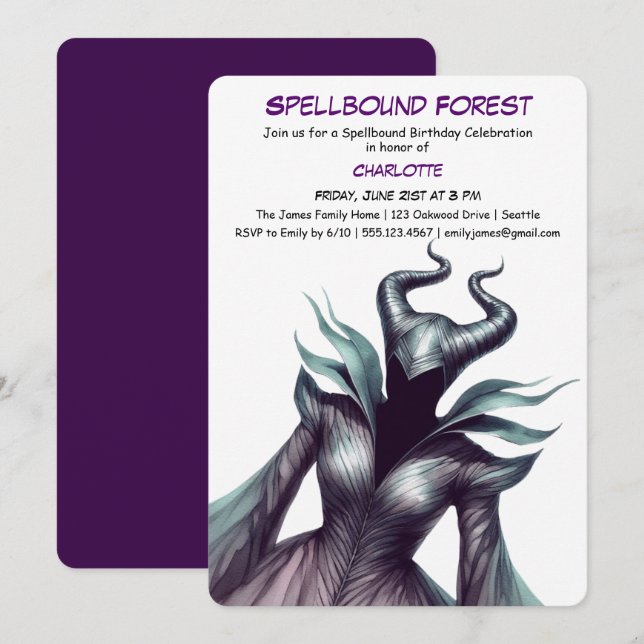 Convites Spellbound Forest – Dark Fairy Birthday Party  (Frente/Verso)
