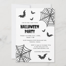 Convites Spider Web Bat Spooky Black White Halloween Party