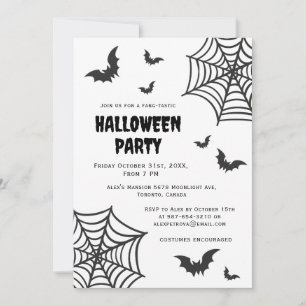 Convites Spider Web Bat Spooky Black White Halloween Party