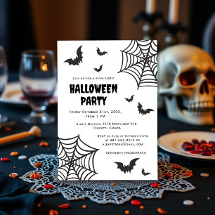 Convites Spider Web Bat Spooky Black White Halloween Party
