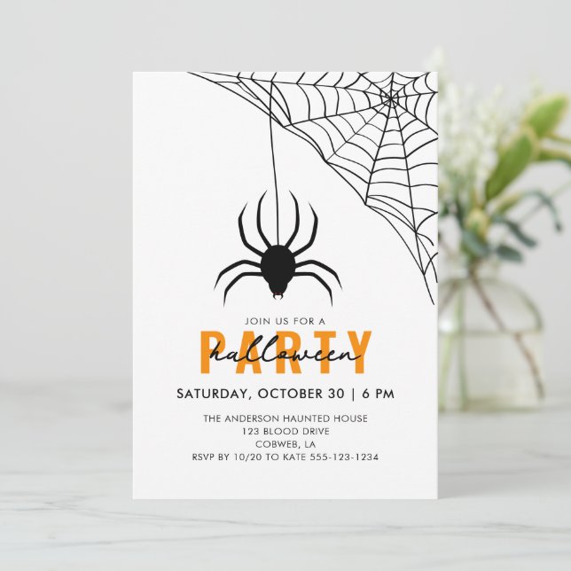 Convites Spider & Web Modern Adult Halloween Party (Em pé/Frente)