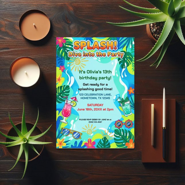 Convites Splash Dive Summer Birthday Party (Criador carregado)