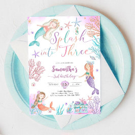 Convites Splash Into Three Mermaid Under The Sea Birthday