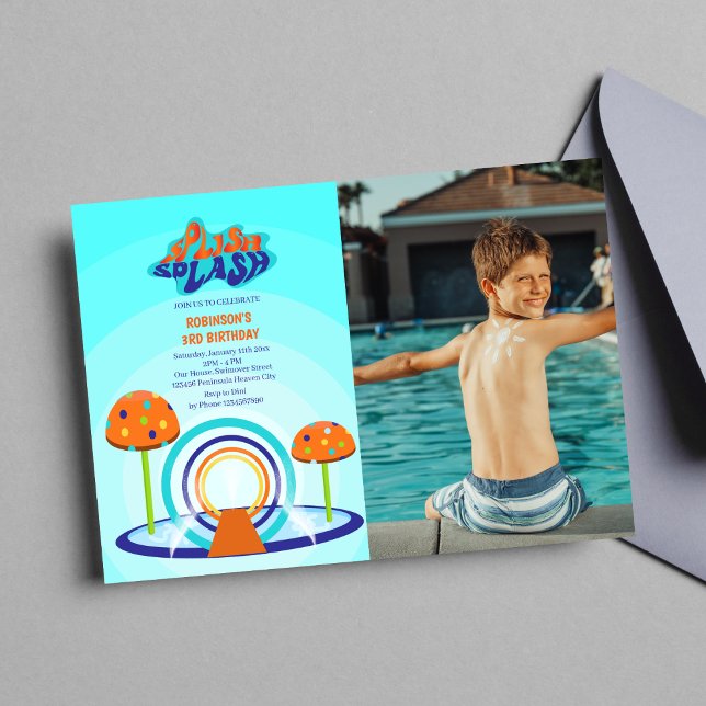 Convites Splash Pad Birthday (Photo Invitation)