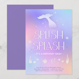 Convites Splash Whimsical Sparkly Smermaid Aniversário