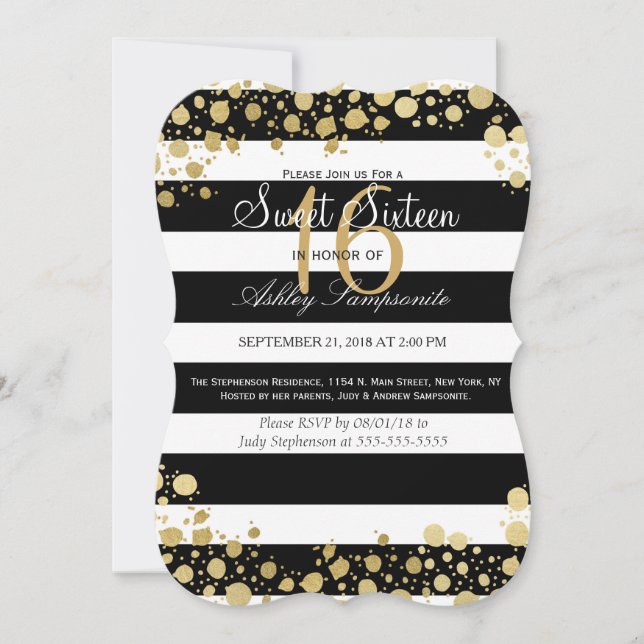 Convites Splatters e listras modernos elegantes do ouro do (Frente)