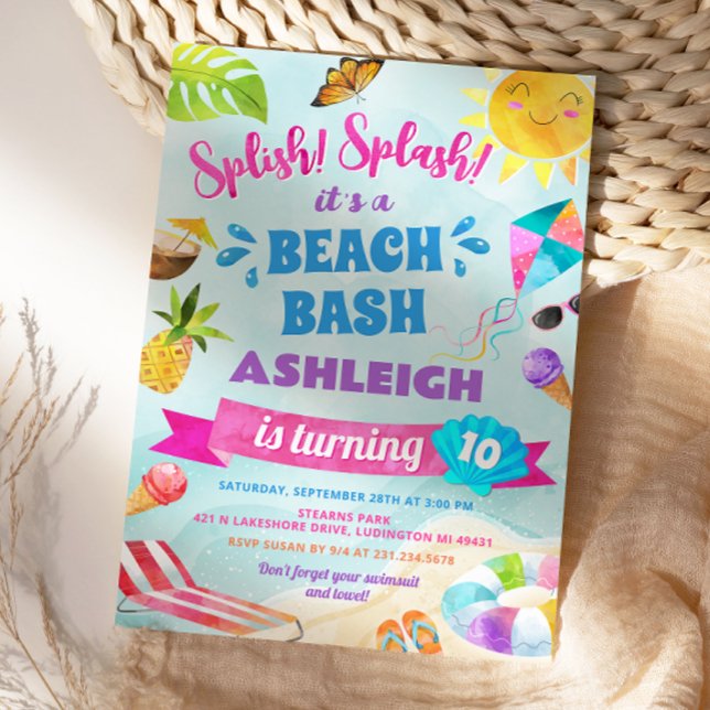 Convites Splish Splash Beach Birthday Party Invitation (Splish Splash Beach Birthday Party Invitation
)