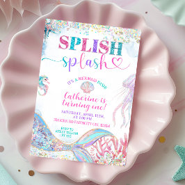 Convites Splish Splash mermaid bash girl birthday invitatio
