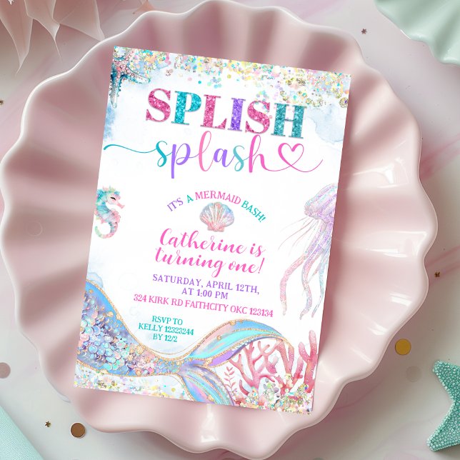 Convites Splish Splash mermaid bash girl birthday invitatio (Criador carregado)
