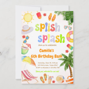 Convites Splish Splash Piscina Party Bash Birthday