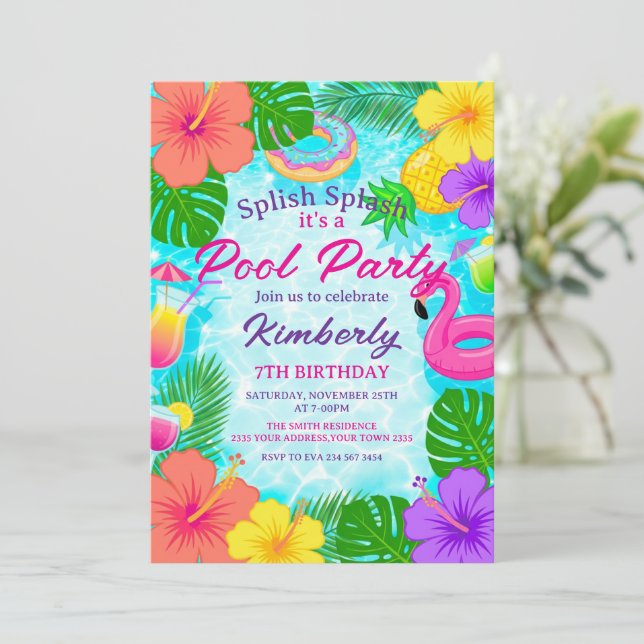 Convites Splish Splash Pool Party Birthday (Em pé/Frente)