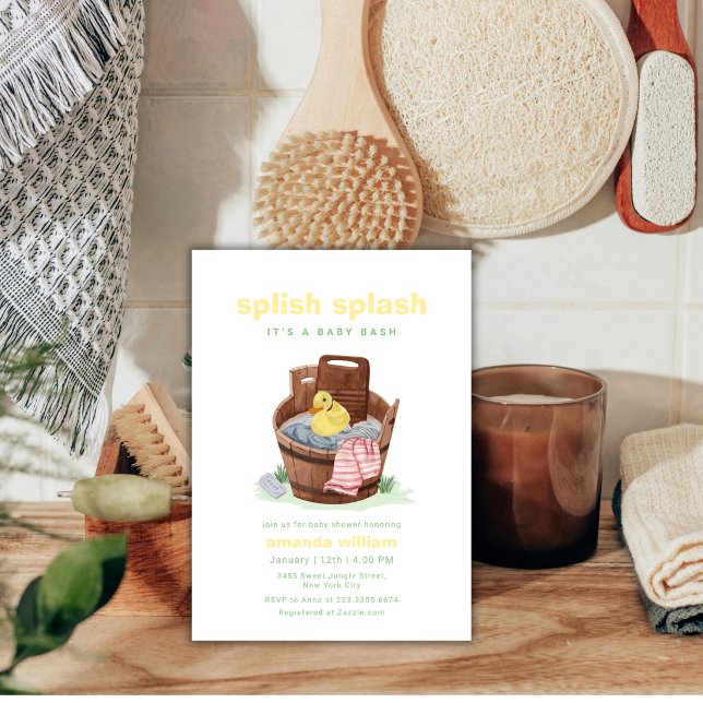 Convites Splish Splash Roupa Banheira Pato de Borracha Chad (Splish Splash Cloth Tub Rubber Duck Baby Shower Invitation)
