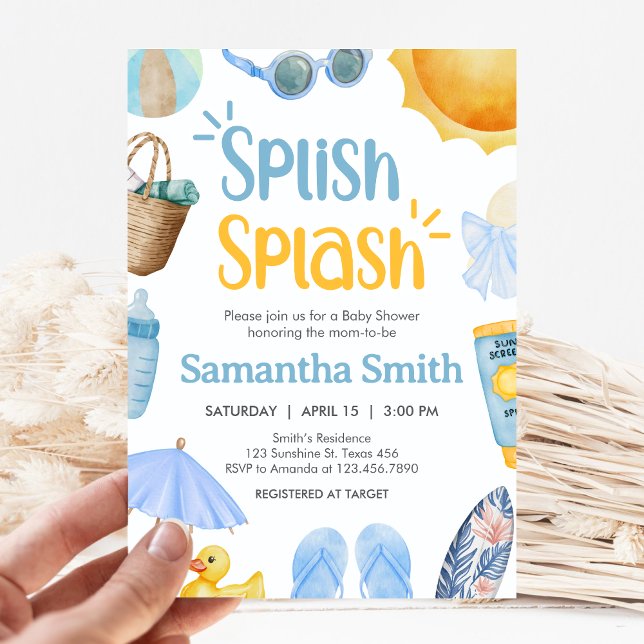Convites Splish Splash Summer Baby Shower (Blue Splish Splash Baby Shower Invitation)