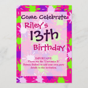 Convites Splotor de pintura roxa de Verde limão rosa quent