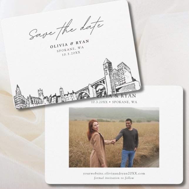 Convites Spokane Wedding Modern Salvar Data (Spokane Wedding Modern Save the Date Invitation)
