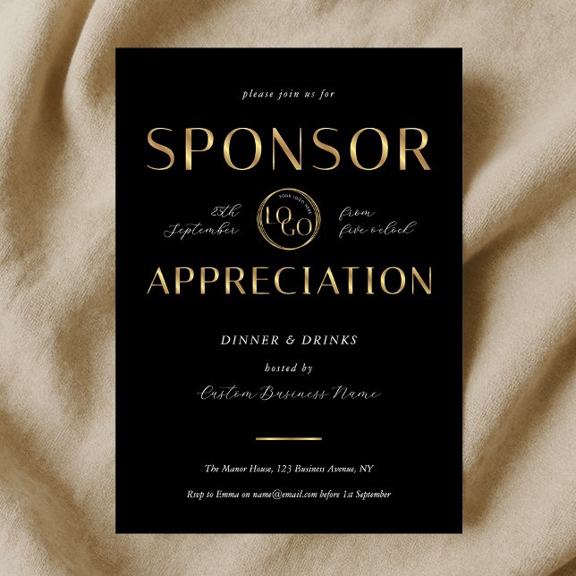 Convites Sponsor Appreciation Black & Gold Logo Corporate (Criador carregado)